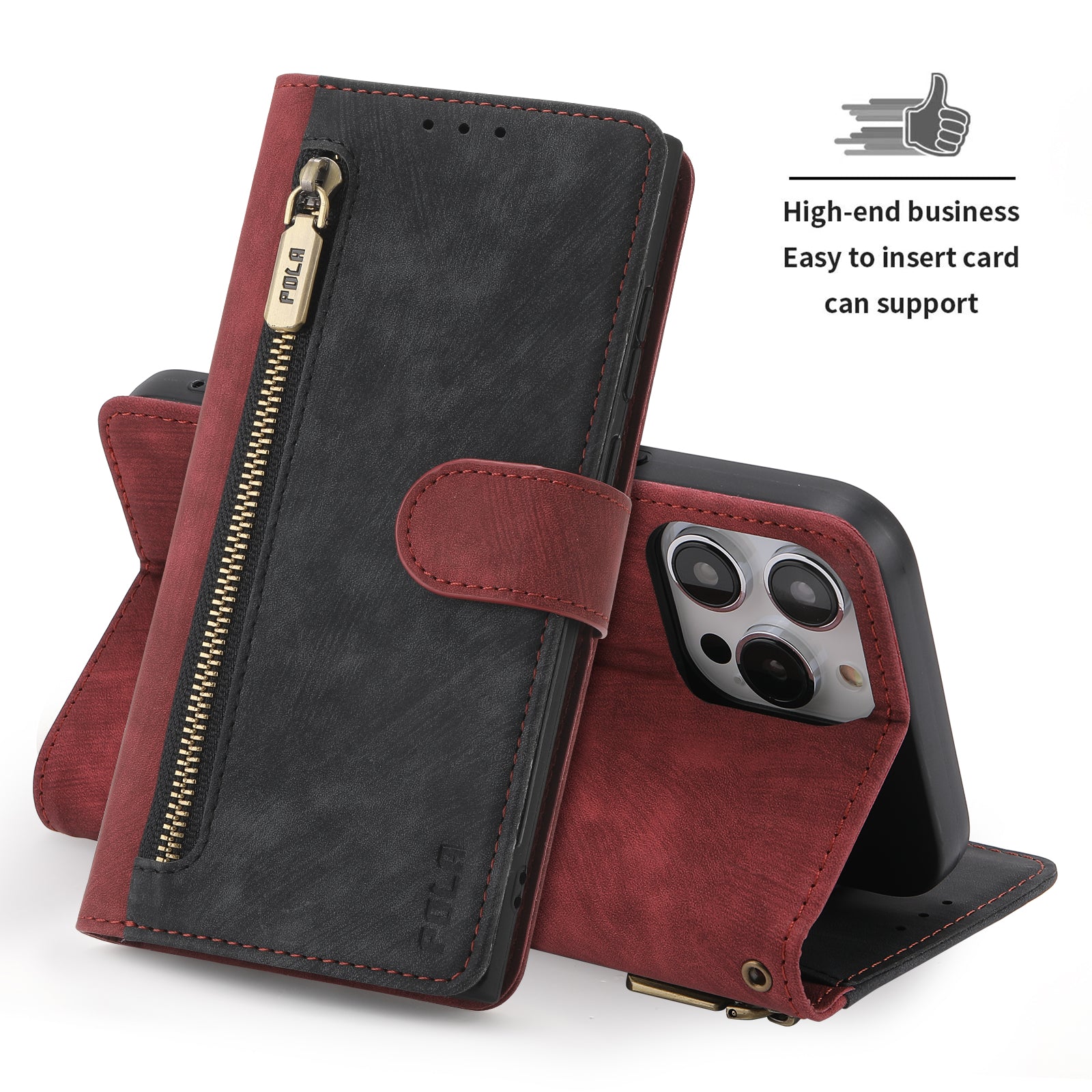 RFID Blocking Leather Wallet iPhone Case – Zipper Flip Cover, Card Slot Holder, Magnetic Stand, Shockproof Protection, Premium Design for iPhone