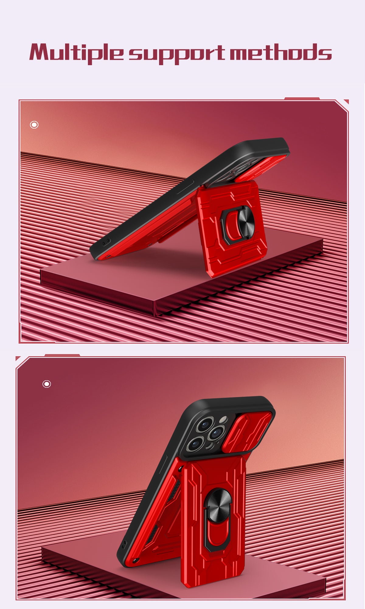 Hidden Slide Card Slot iPhone Case – Lens Protection, Magnetic Ring Stand, Shockproof Cover for iPhone Models