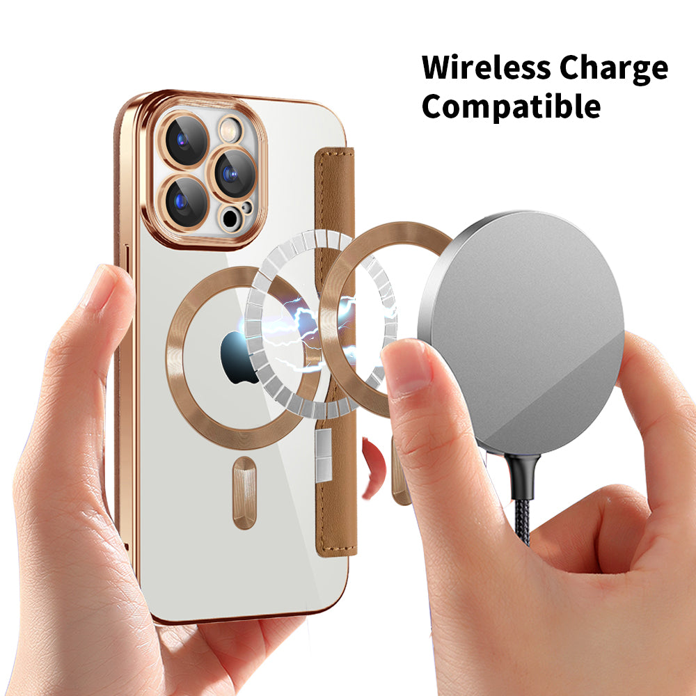 Luxury MagSafe Wallet iPhone Case – Grid Leather Flip Cover, Magnetic Card Holder, Shockproof Protection, Wireless Charging Compatible, Premium Design for iPhone Models