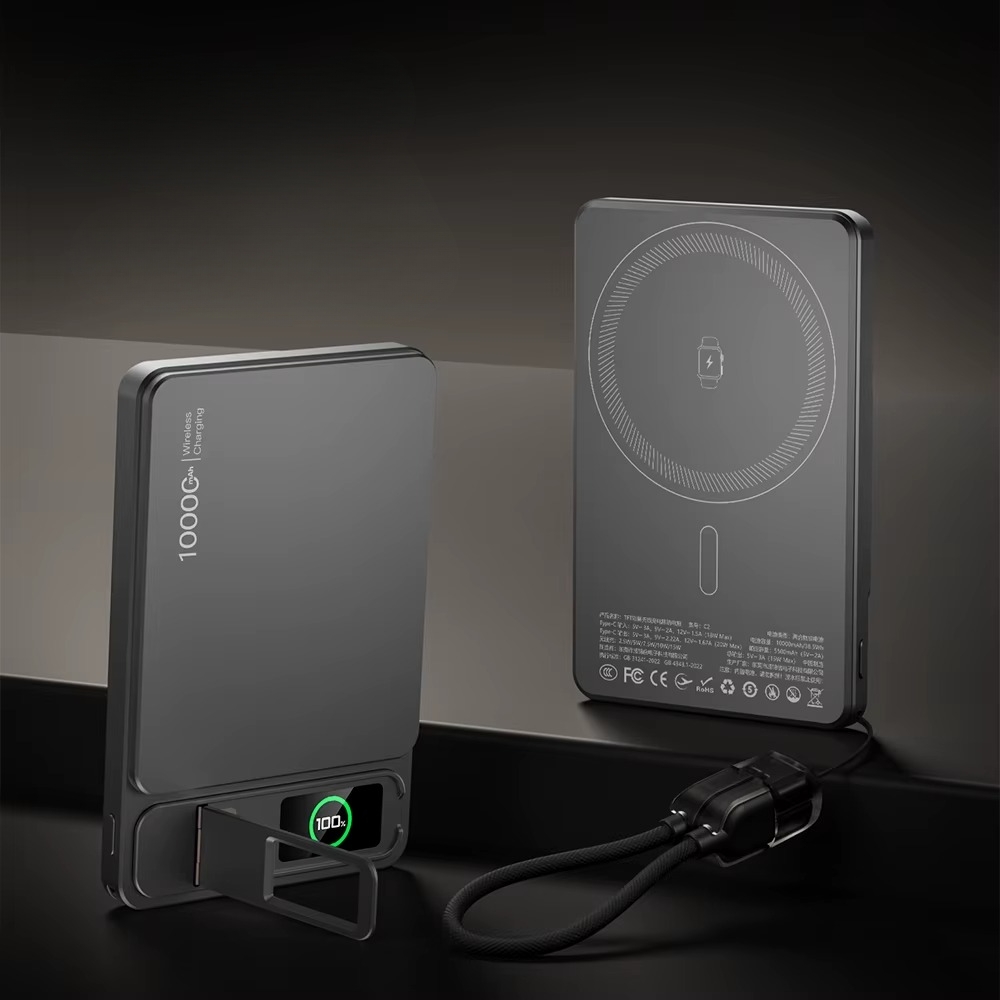 Premium Magnetic Wireless Power Bank 10000mAh – 20W Fast Charging Portable Battery with MagSafe Compatible Magnetic Charging, Digital Display and Phone Stand