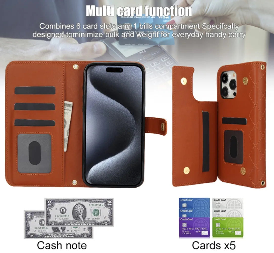 RFID Blocking Wallet Crossbody Flip iPhone Case – Card Slot Holder, PU Leather, Secure Protection for iPhone Models