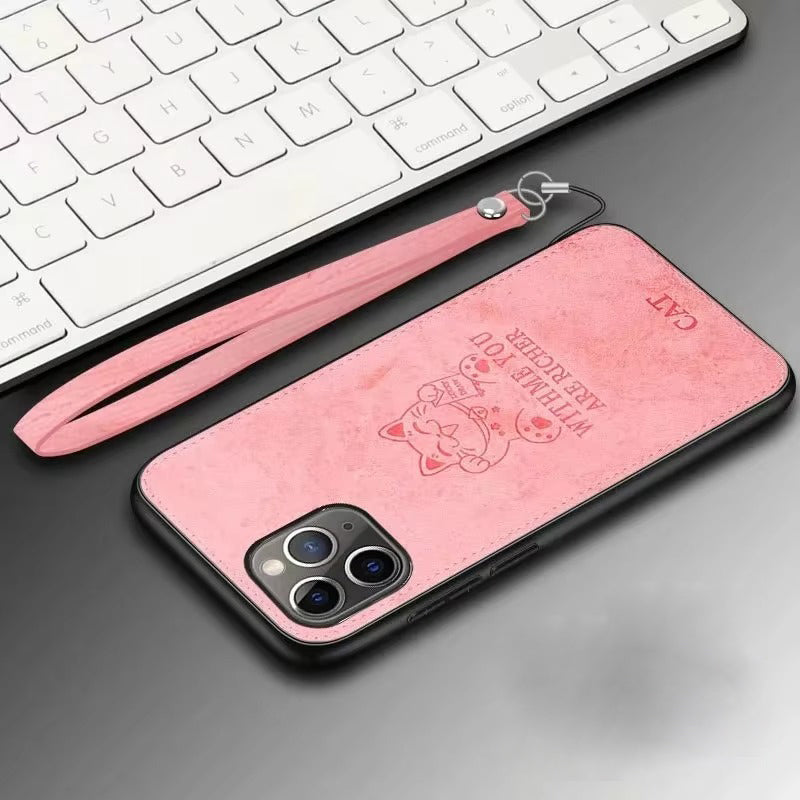 Premium Fashion Cloth iPhone Case – Built-in Magnetic Iron, Deer & Cat Design Durable Protective Shell | Case for iPhone