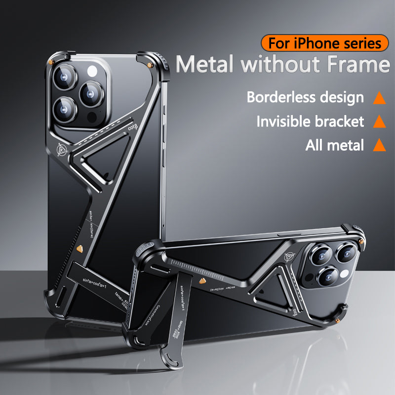 Luxury Geometric Metal iPhone Case – Aluminum Alloy Shockproof Cover with Stand for iPhone Models Stylish and Durable Design