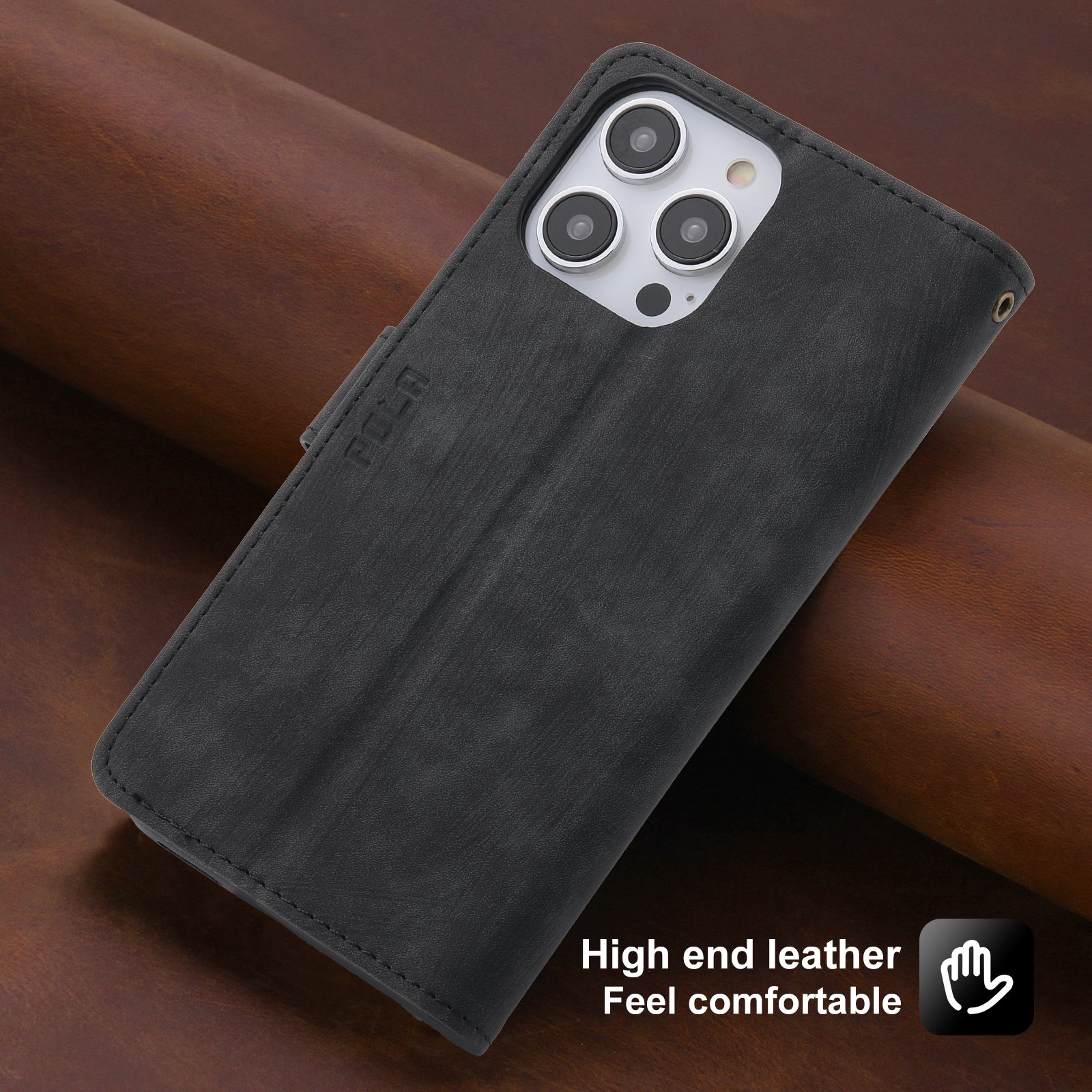 RFID Blocking Leather Wallet iPhone Case – Zipper Flip Cover, Card Slot Holder, Magnetic Stand, Shockproof Protection, Premium Design for iPhone