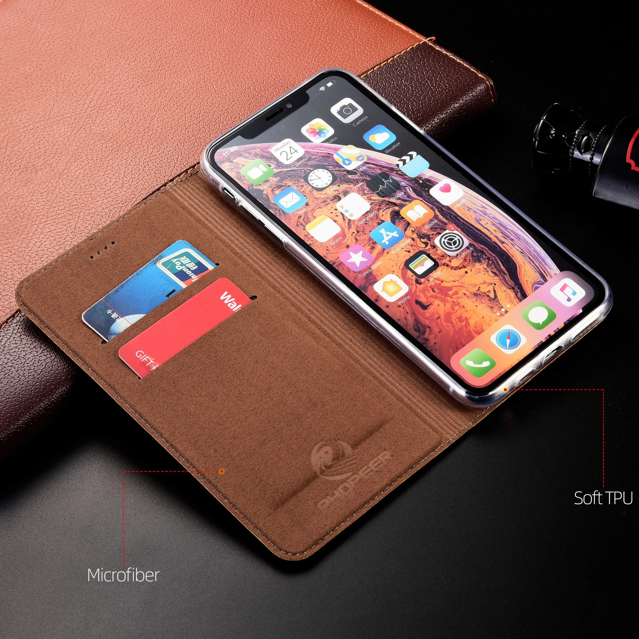 Luxury Genuine Leather iPhone Case – Flip Wallet Design, Stylish & Durable Full Protection Cover | Case for iPhone