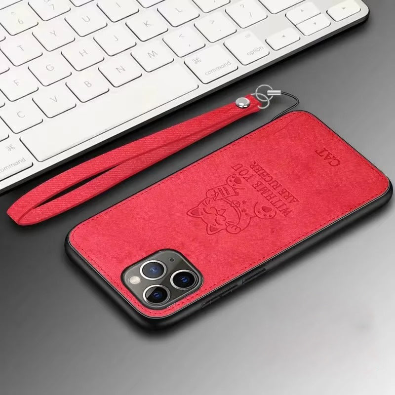 Premium Fashion Cloth iPhone Case – Built-in Magnetic Iron, Deer & Cat Design Durable Protective Shell | Case for iPhone
