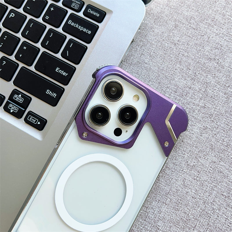 Aluminum Alloy Frameless  - Metal Bumper, Transparent PC Back, Magnetic Wireless Charging Compatible | Case for iPhone