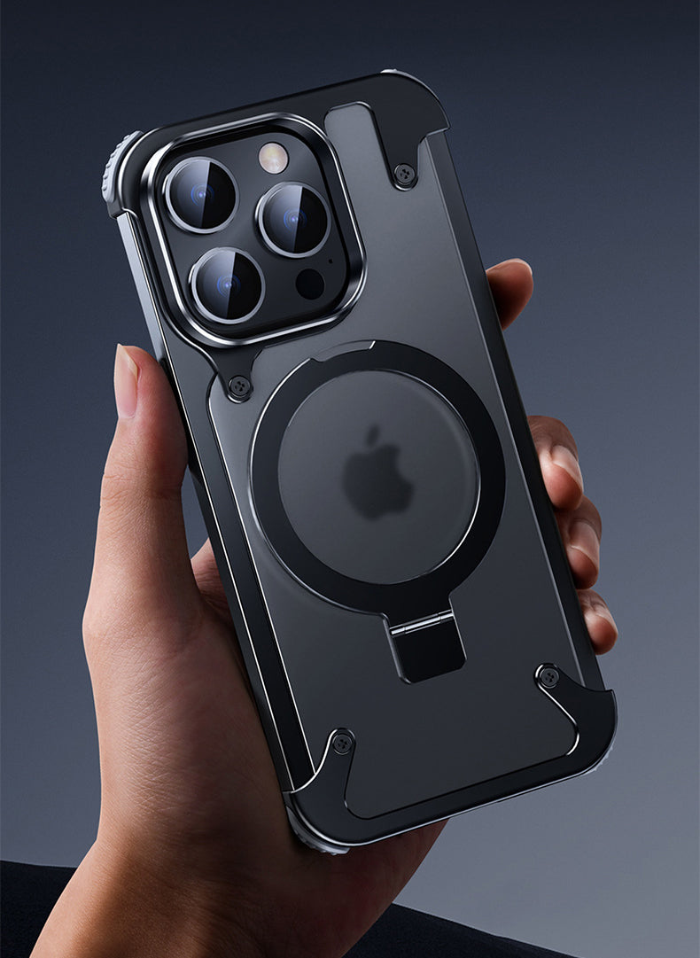Premium Magnetic Stand Phone Case – Aluminum Alloy, Rimless Frosted Matte, Durable & Stylish Shockproof Cover Case for iPhone