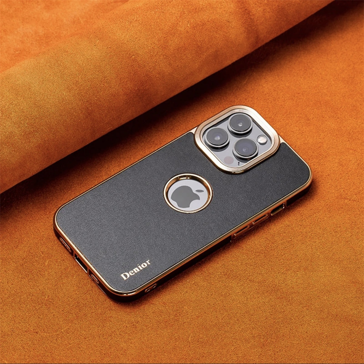 Luxury Business Cowhide Leather iPhone Case – Plating Shockproof Cover for iPhone Models, Sleek and Durable Design