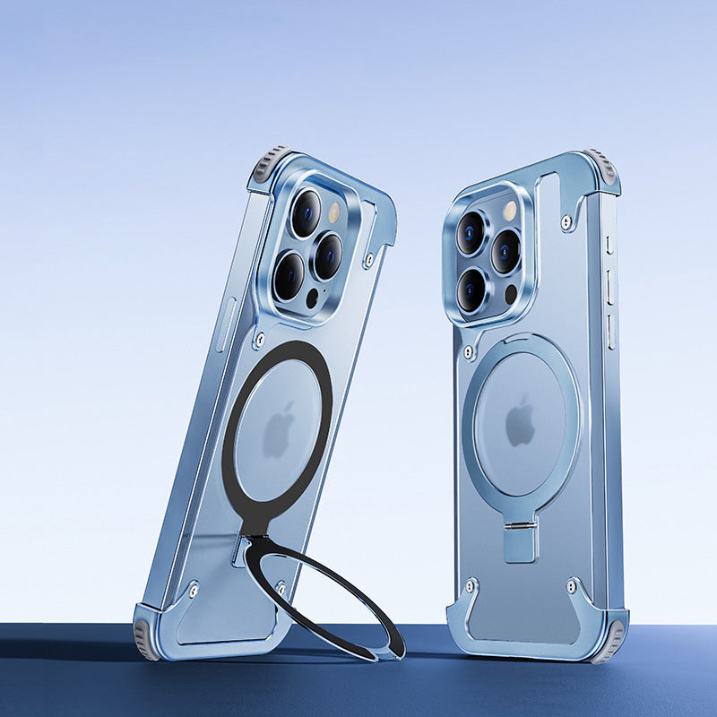 Premium Magnetic Stand Phone Case – Aluminum Alloy, Rimless Frosted Matte, Durable & Stylish Shockproof Cover Case for iPhone