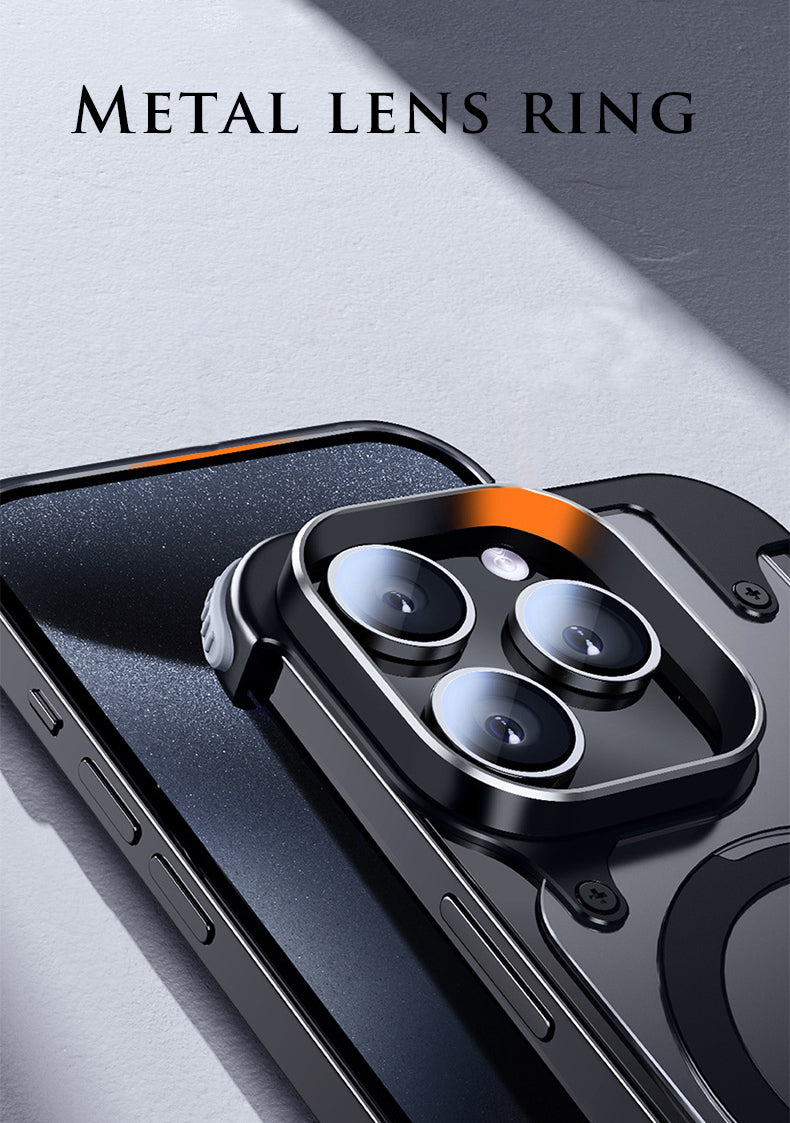 Premium Magnetic Stand Phone Case – Aluminum Alloy, Rimless Frosted Matte, Durable & Stylish Shockproof Cover Case for iPhone