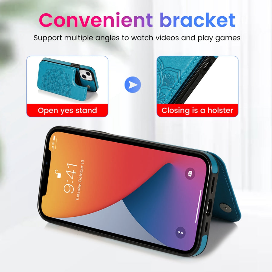 Luxury Wallet Datura Double Buckle iPhone Case – Magnetic Flip, Card Slot, Protective & Stylish Leather Cover Case for iPhone