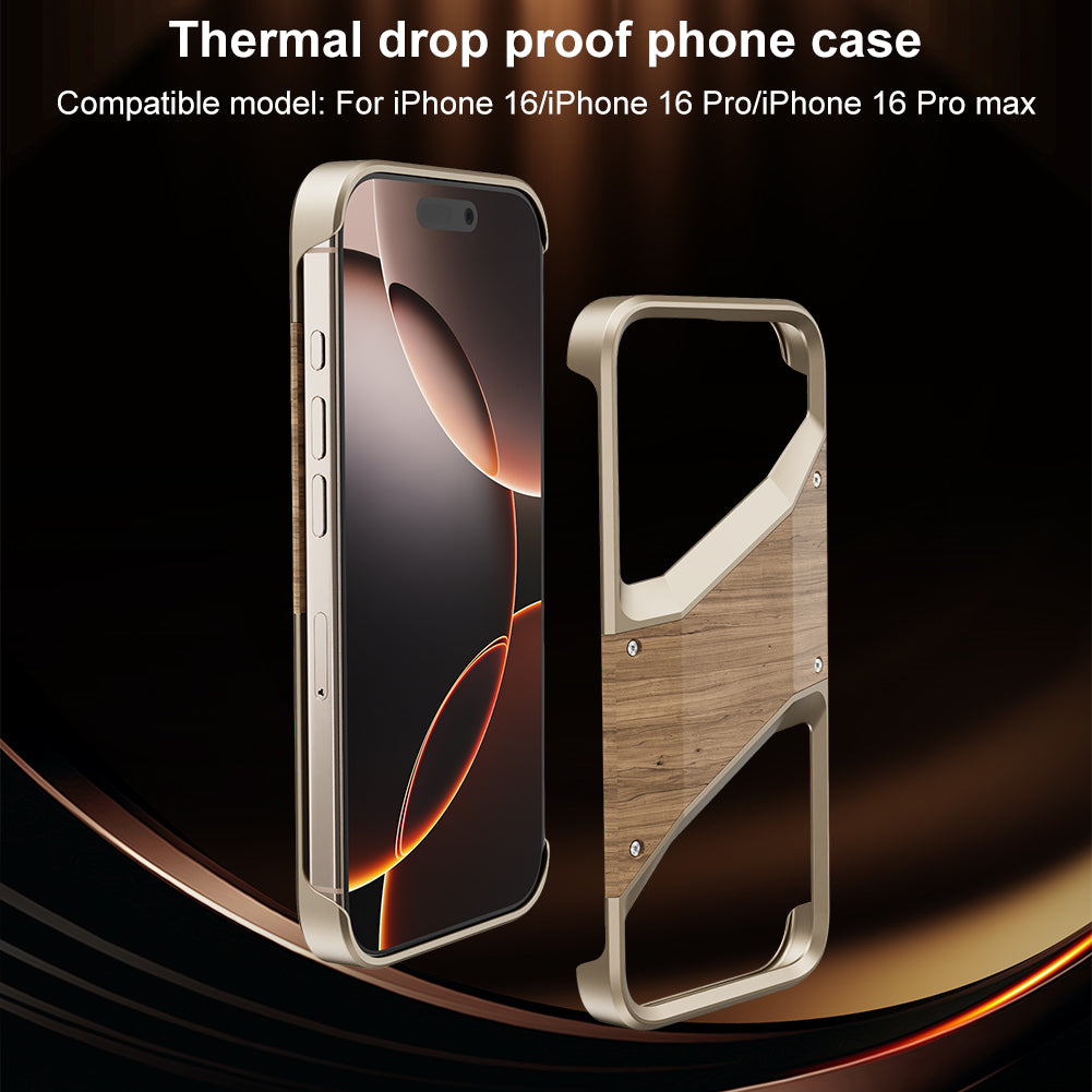 Irregular Metal Frame iPhone Case – Aluminum Alloy and Solid Wood Shockproof Frameless Cover for iPhone Models Design