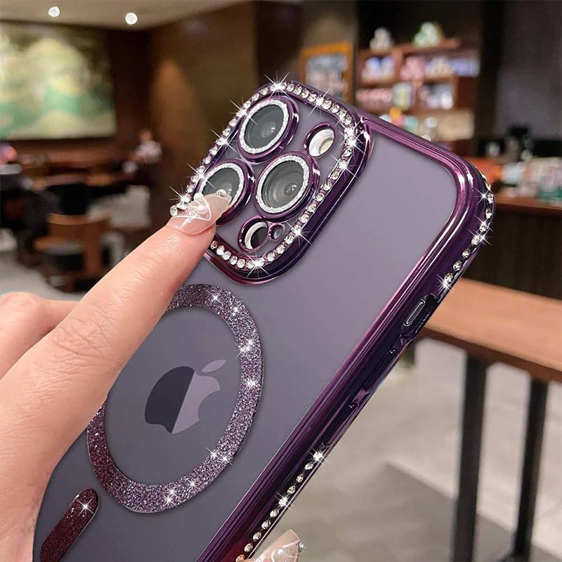 Luxury Bling Glitter - Shockproof Magnetic Wireless Charging Cover, Sparkling Jewelled Design for Women | Case for iPhone