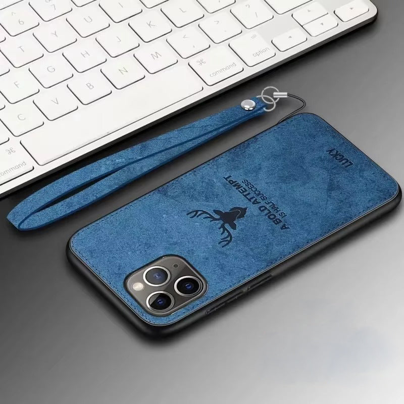 Premium Fashion Cloth iPhone Case – Built-in Magnetic Iron, Deer & Cat Design Durable Protective Shell | Case for iPhone
