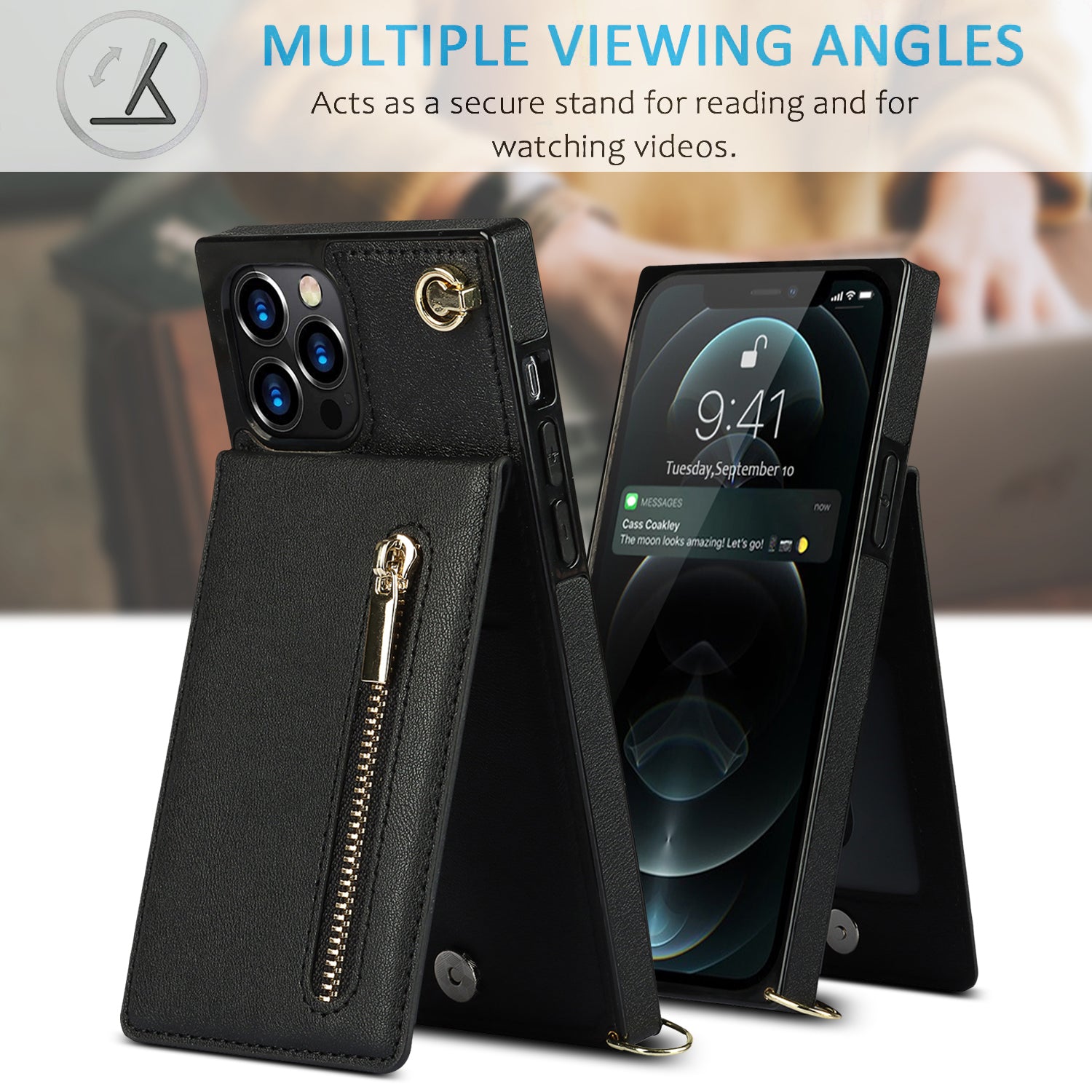 Luxury Zipper Wallet Crossbody Leather iPhone Case Card Holder, Lanyard Strap Magnetic Closure, Stylish Flip Cover for iPhone