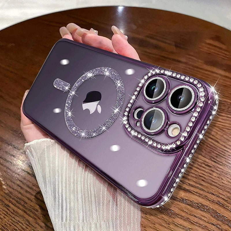 Luxury Bling Glitter - Shockproof Magnetic Wireless Charging Cover, Sparkling Jewelled Design for Women | Case for iPhone