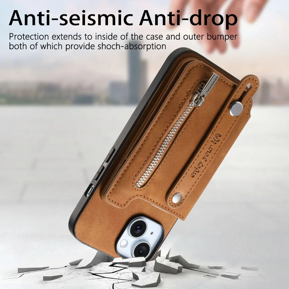 Luxury Detachable Zipper Wallet iPhone Case – Magnetic Flip Cover with Card Slots, and Protection for Ultimate Convenience