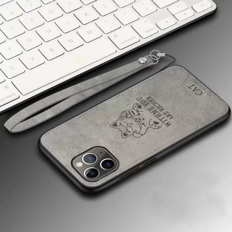 Premium Fashion Cloth iPhone Case – Built-in Magnetic Iron, Deer & Cat Design Durable Protective Shell | Case for iPhone