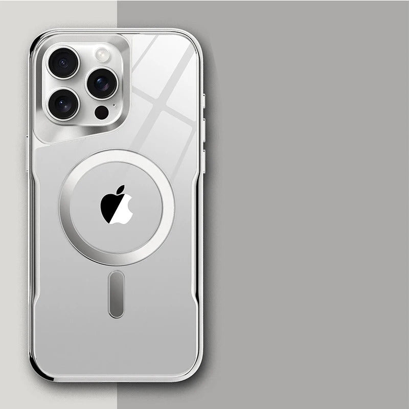 Luxury Plating Frame MagSafe iPhone Case - Magnetic Transparent Cover, Wireless Charging Compatible Case for iPhone