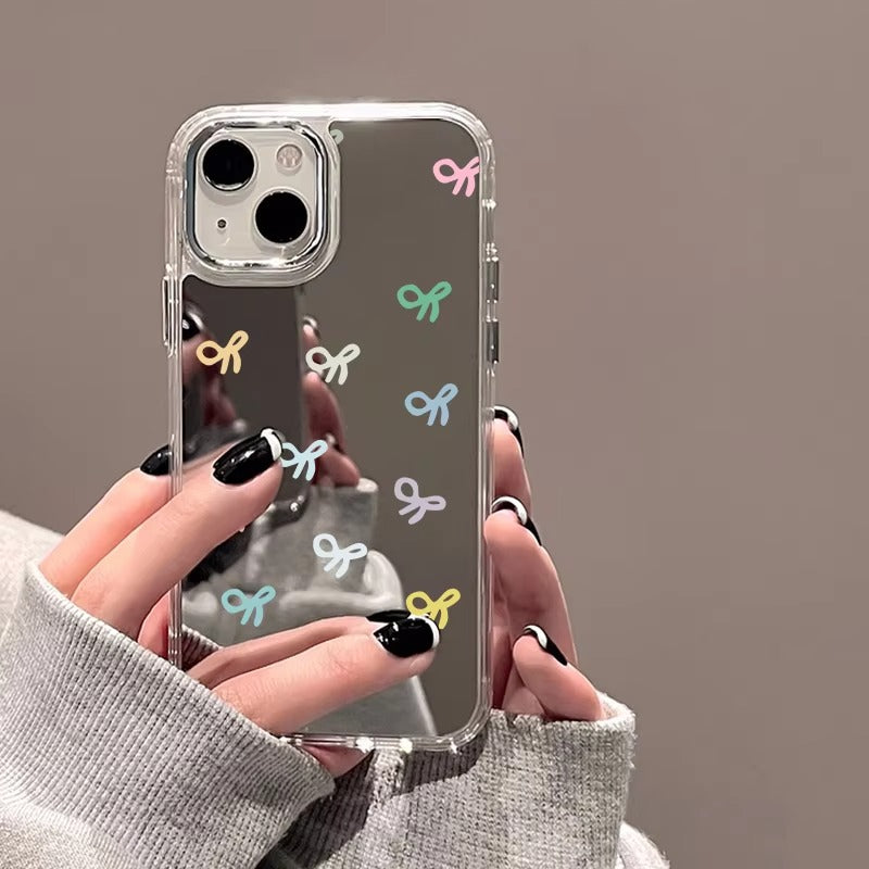 Luxury Apple iPhone Case, MagSafe Compatible, Camera Lens and Screen Protection, Ultra Thin, Shockproof, Magnetic, Full All Around Protection, Cherry Bow Mirror Cover