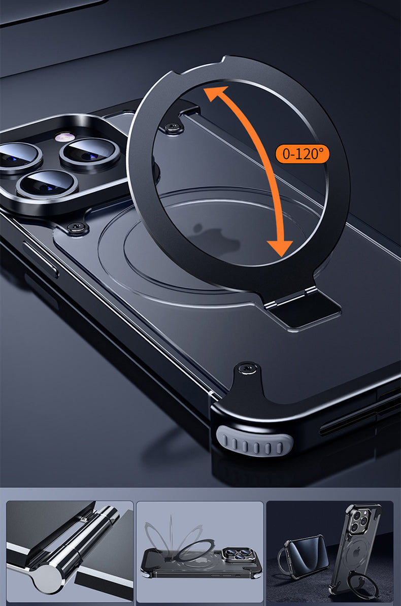 Premium Magnetic Stand Phone Case – Aluminum Alloy, Rimless Frosted Matte, Durable & Stylish Shockproof Cover Case for iPhone