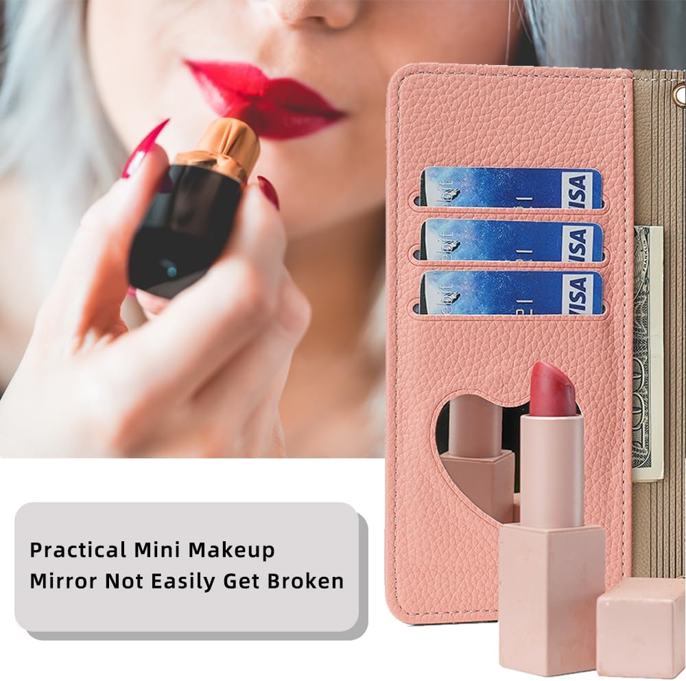 Premium Leather Crossbody Wallet Case for iPhone - Flip Mirror Design, Long Lanyard, Shockproof Protection for iPhone Models