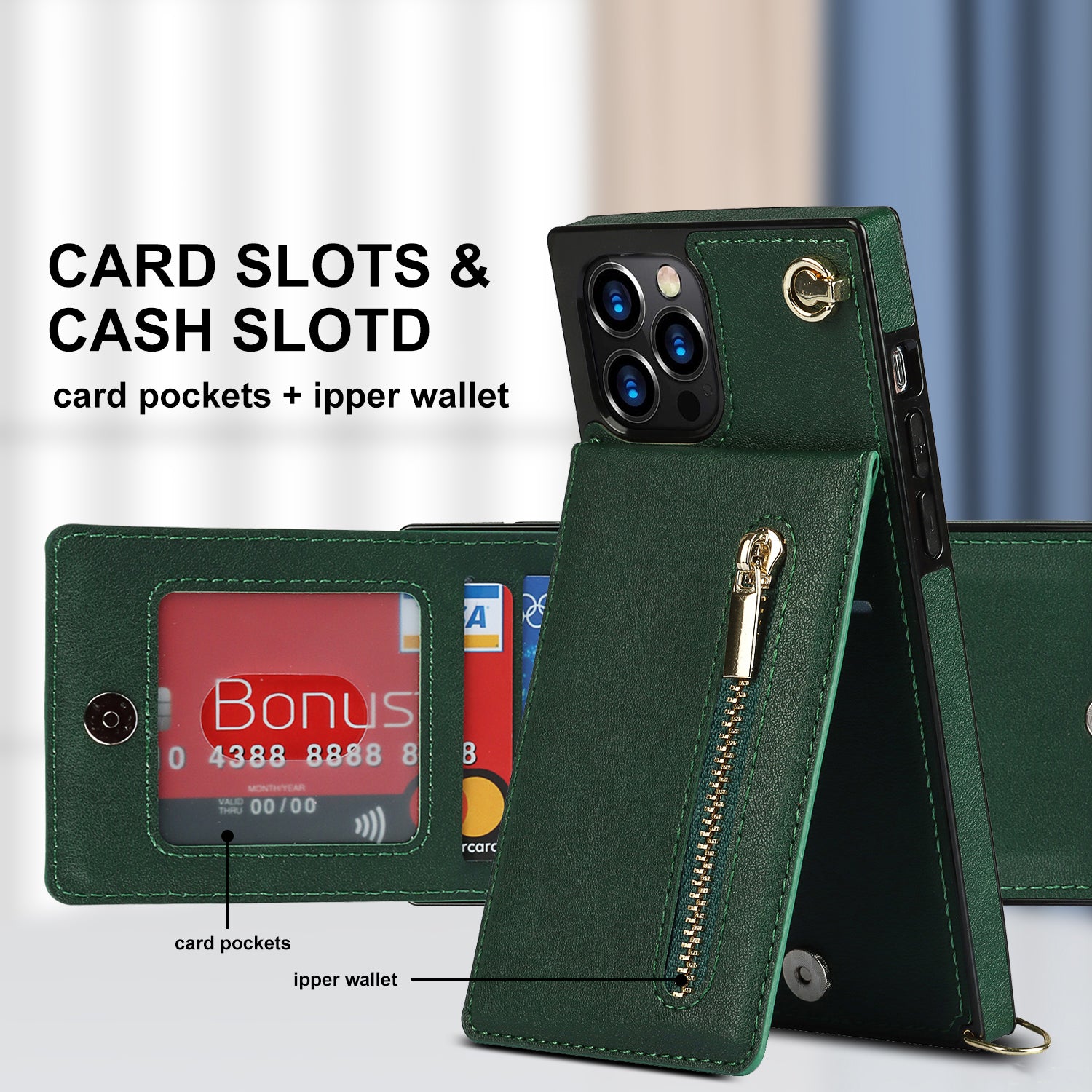 Luxury Zipper Wallet Crossbody Leather iPhone Case Card Holder, Lanyard Strap Magnetic Closure, Stylish Flip Cover for iPhone