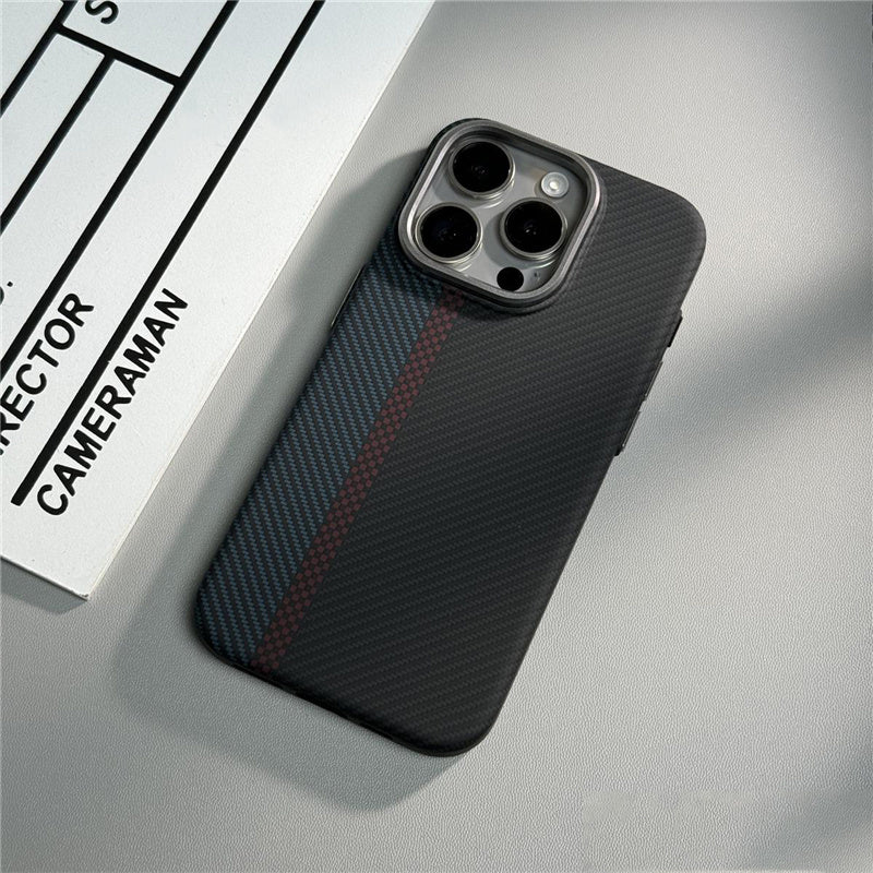 Hit Color Carbon Fiber Texture MagSafe iPhone Case – Wireless Charging Hard PC Cover with Relief Design for iPhone Models