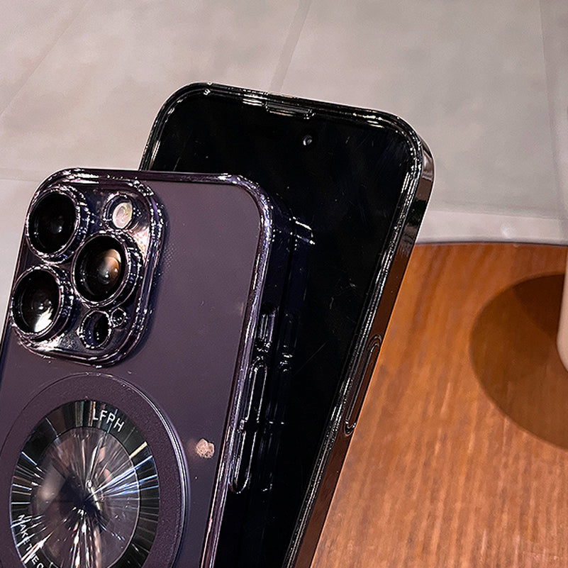 Luxury Ring Holder - Transparent Hard Acrylic Cover, Built-in Bracket, Magnetic Wireless Charging Compatible Case for iPhone