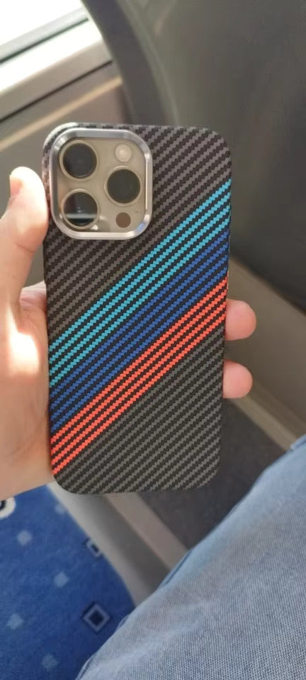 Hit Color Carbon Fiber Texture MagSafe iPhone Case – Wireless Charging Hard PC Cover with Relief Design for iPhone Models