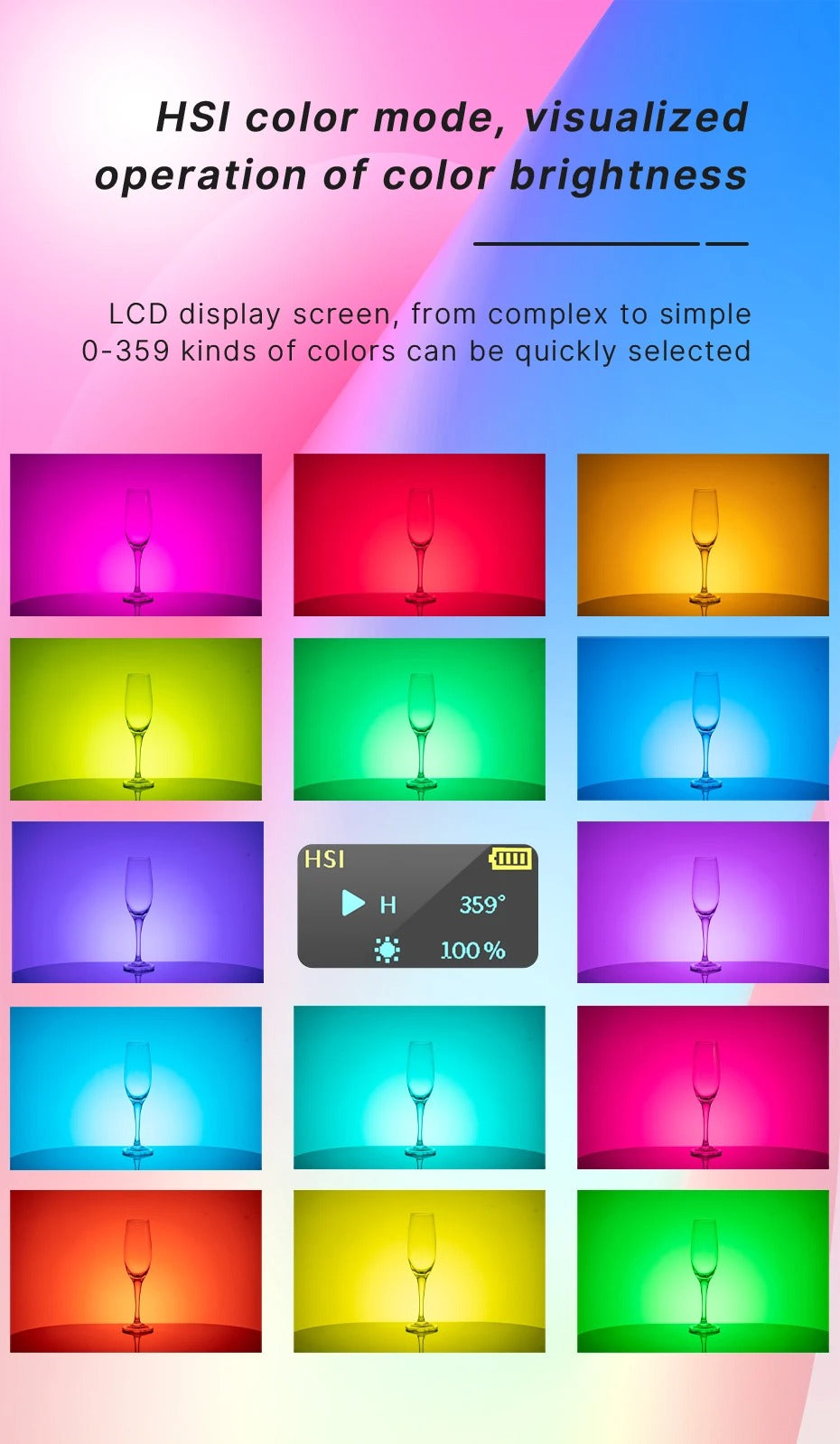 High Quality RGB LED Video Light Panel for Camera & Phone – 2500-9000K Bi-Color, CRI 95+, Diffuser, 3100mAh Battery, 360° Mount, 120 Lamp Beads