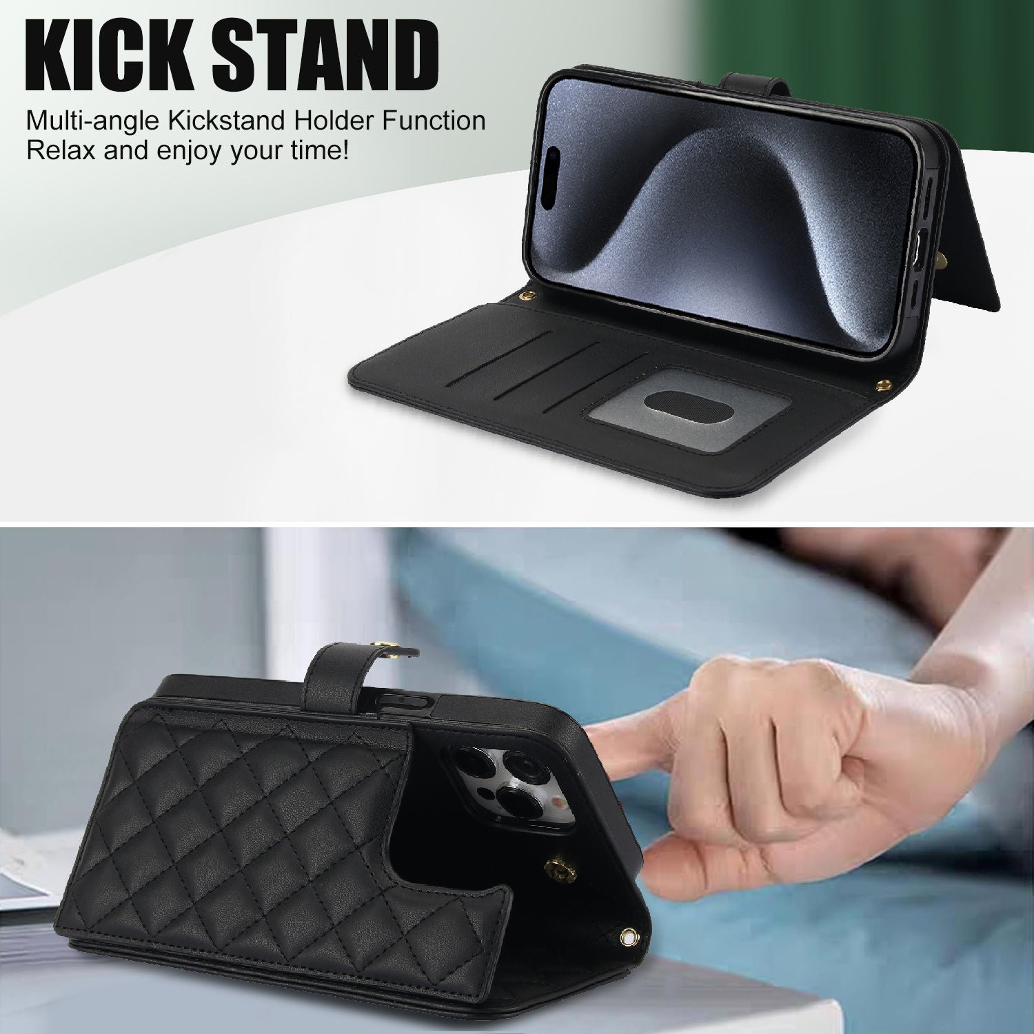 RFID Blocking Wallet Crossbody Flip iPhone Case – Card Slot Holder, PU Leather, Secure Protection for iPhone Models