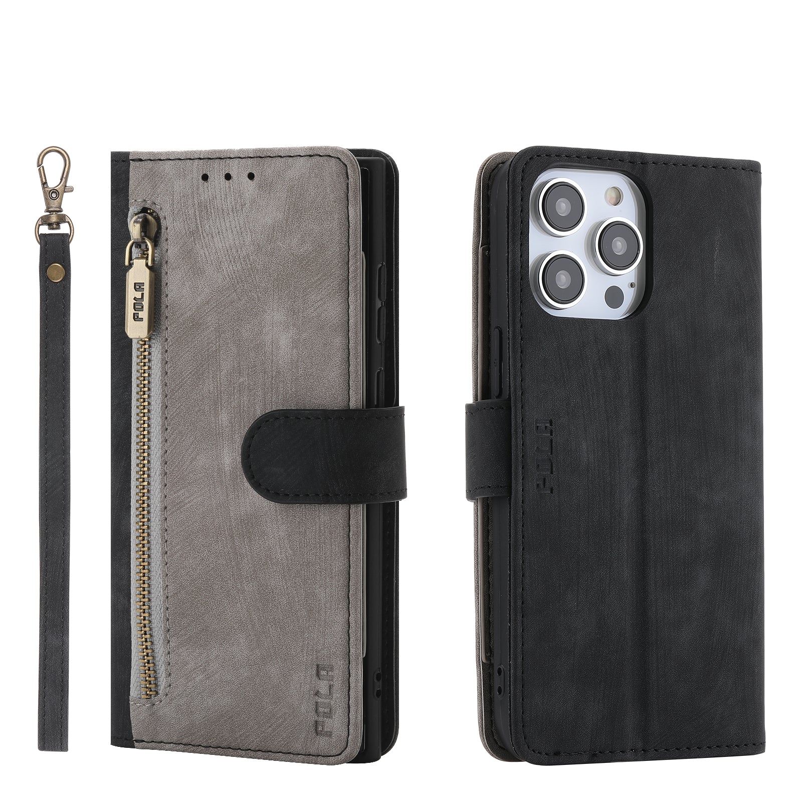 RFID Blocking Leather Wallet iPhone Case – Zipper Flip Cover, Card Slot Holder, Magnetic Stand, Shockproof Protection, Premium Design for iPhone