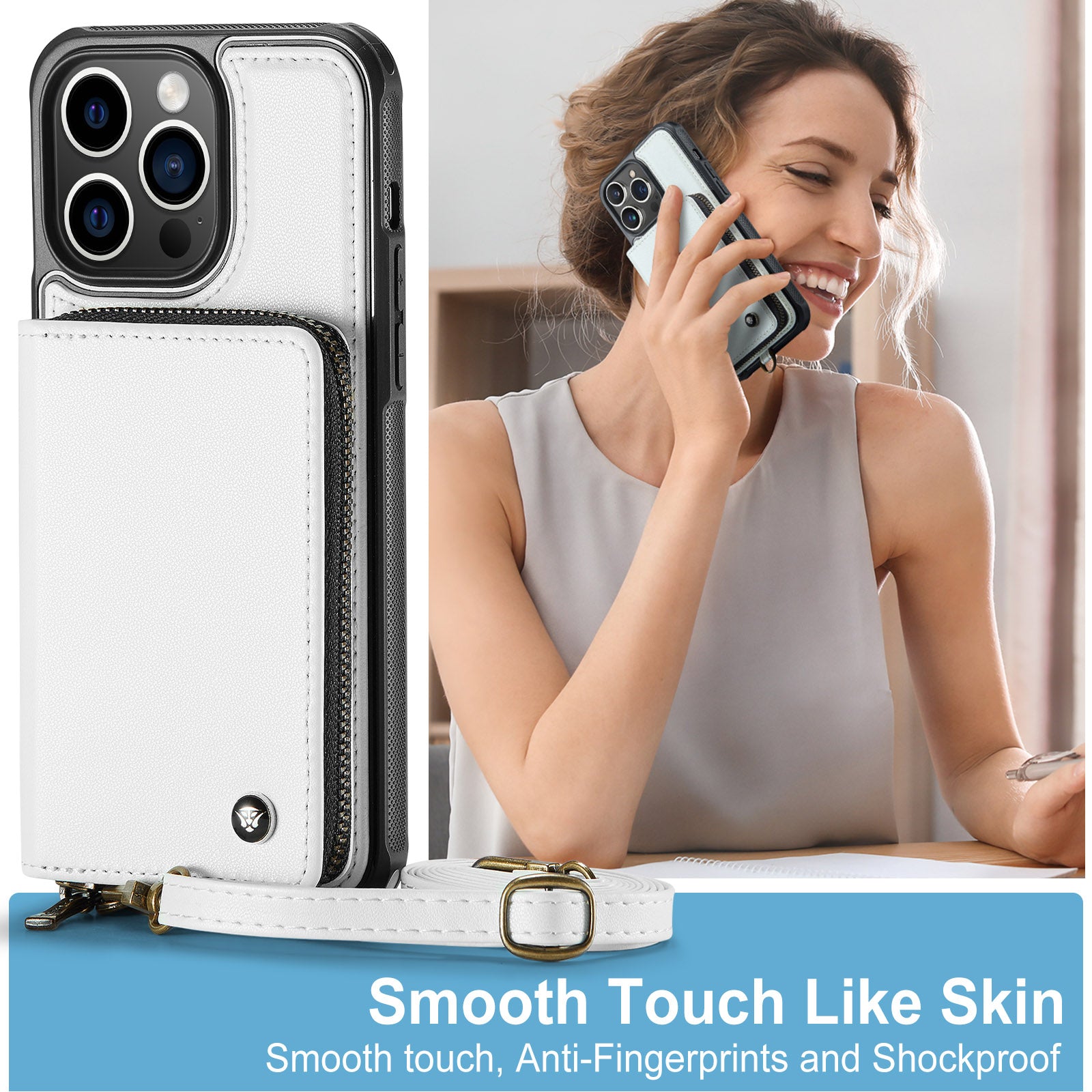 Luxury Leather Wallet Crossbody iPhone Case – Card Slot Holder, Stand Function, Hand Lanyard Strap, Shockproof Protection for iPhone