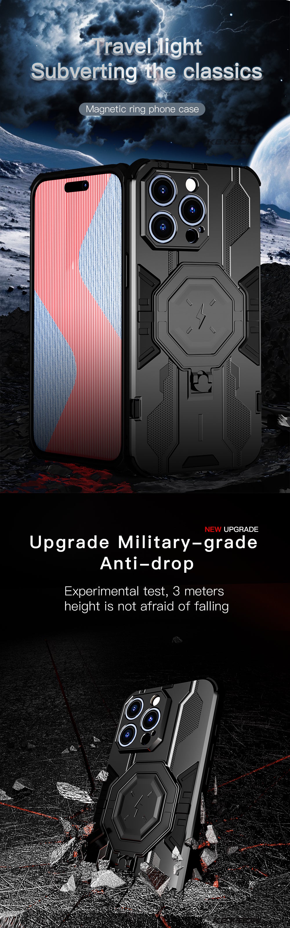 KEYSION MagSafe Shockproof iPhone Case – Ring Stand with Camera Protection, Durable Phone Cover for iPhone Models