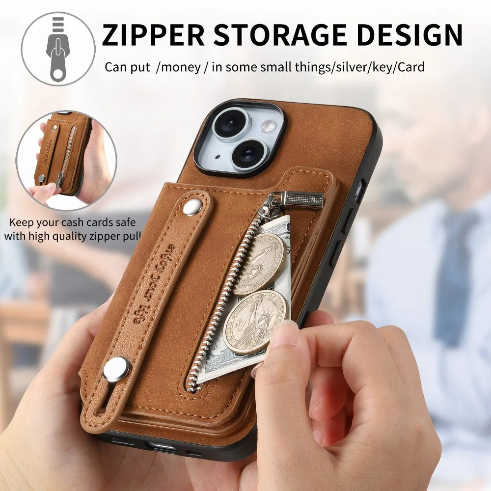 Luxury Detachable Zipper Wallet iPhone Case – Magnetic Flip Cover with Card Slots, and Protection for Ultimate Convenience