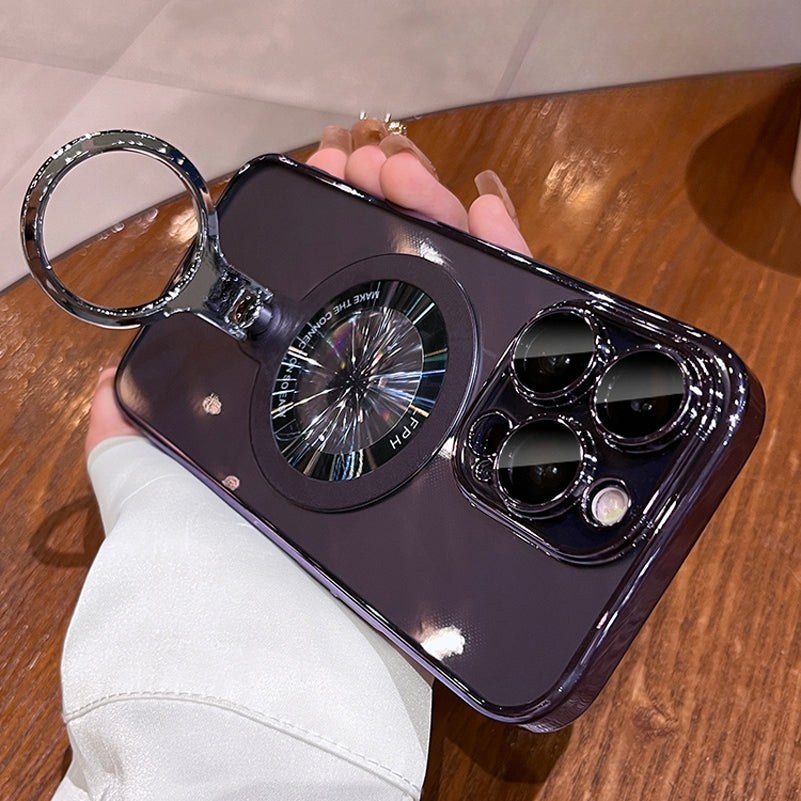 Luxury Ring Holder - Transparent Hard Acrylic Cover, Built-in Bracket, Magnetic Wireless Charging Compatible Case for iPhone