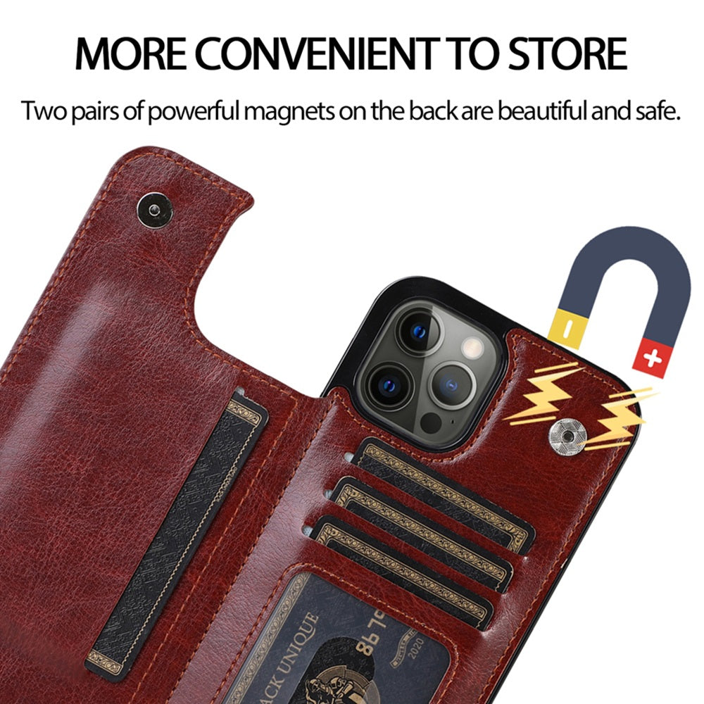 Luxury PU Leather Wallet iPhone Case – Kickstand, Card Holder Slots, Elegant Magnetic Closure for iPhone Models