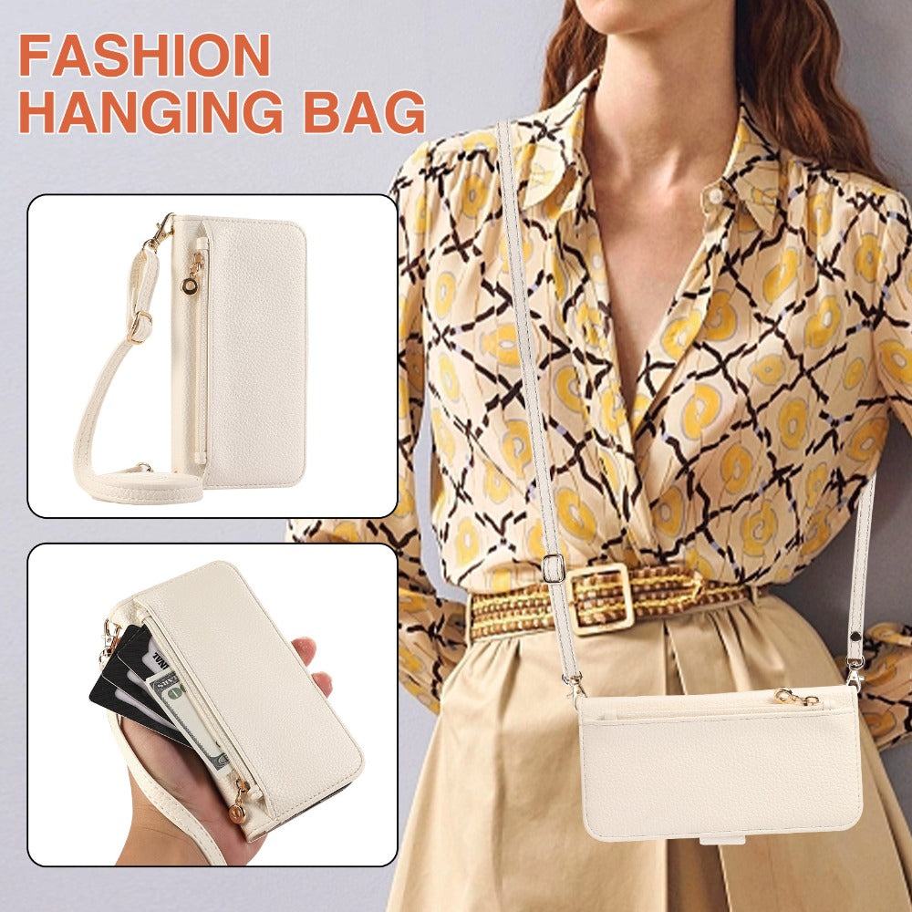 Luxury Crossbody Zipper Wallet iPhone Case – Leather Card Holder, Hands-Free Strap, Shockproof Protection, and Stylish Design for Ultimate Convenience