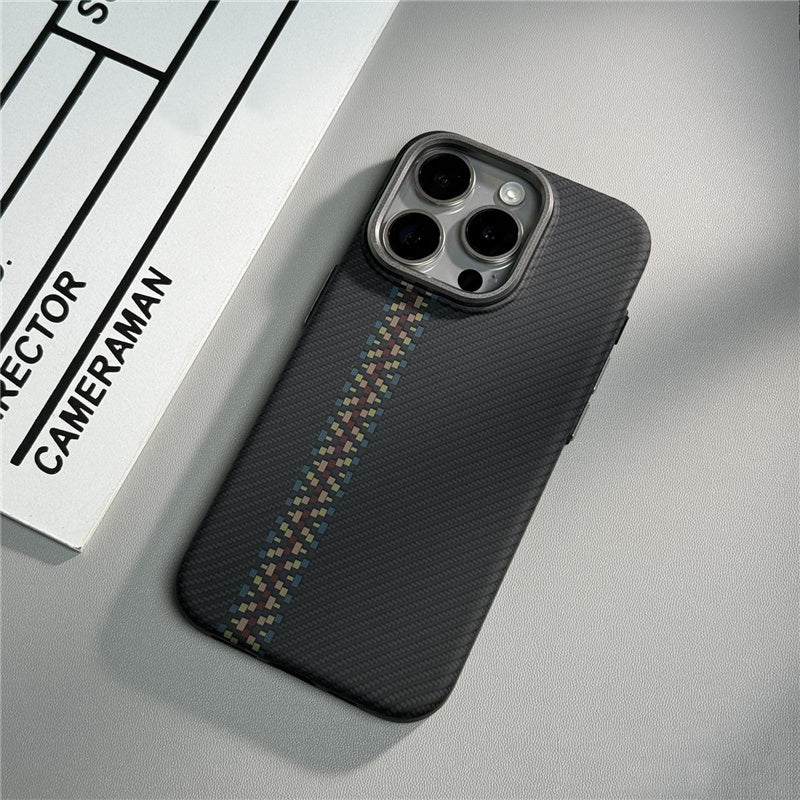 Hit Color Carbon Fiber Texture MagSafe iPhone Case – Wireless Charging Hard PC Cover with Relief Design for iPhone Models