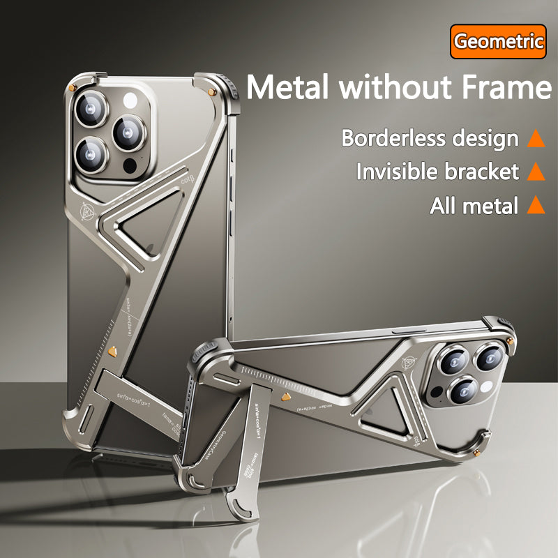 Luxury Geometric Metal iPhone Case – Aluminum Alloy Shockproof Cover with Stand for iPhone Models Stylish and Durable Design
