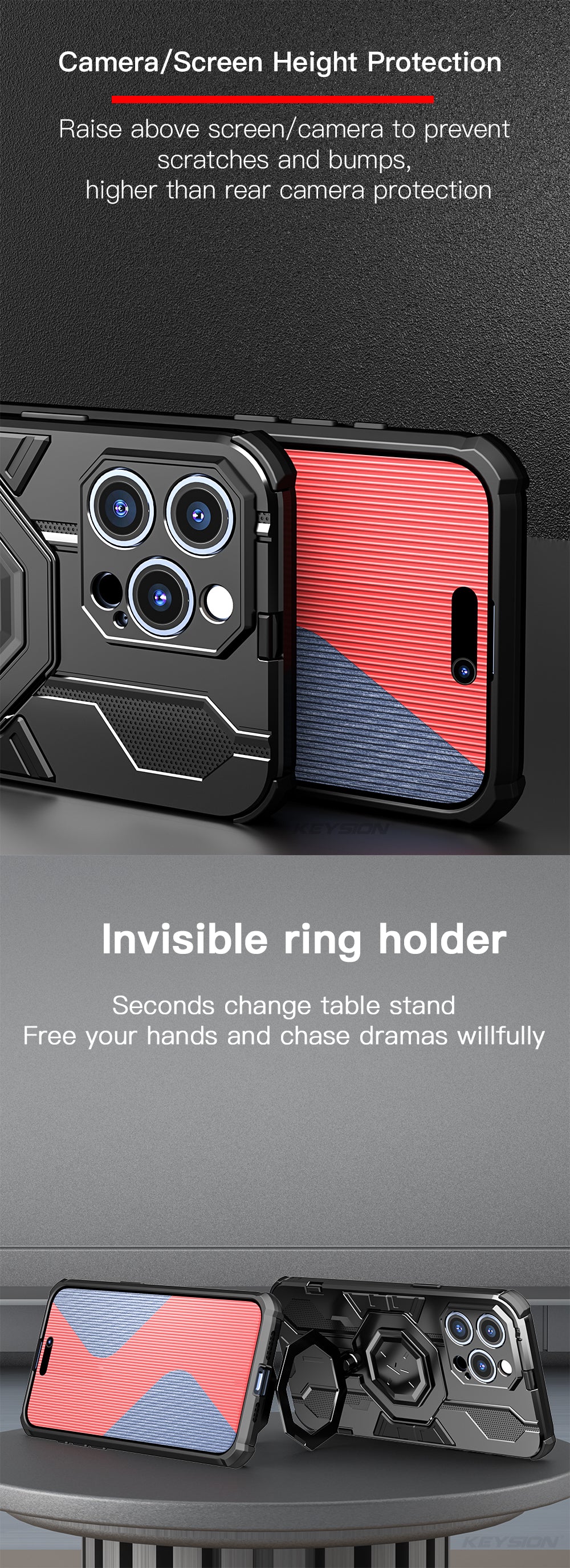 KEYSION MagSafe Shockproof iPhone Case – Ring Stand with Camera Protection, Durable Phone Cover for iPhone Models