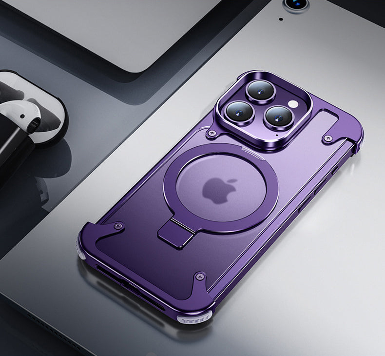 Premium Magnetic Stand Phone Case – Aluminum Alloy, Rimless Frosted Matte, Durable & Stylish Shockproof Cover Case for iPhone