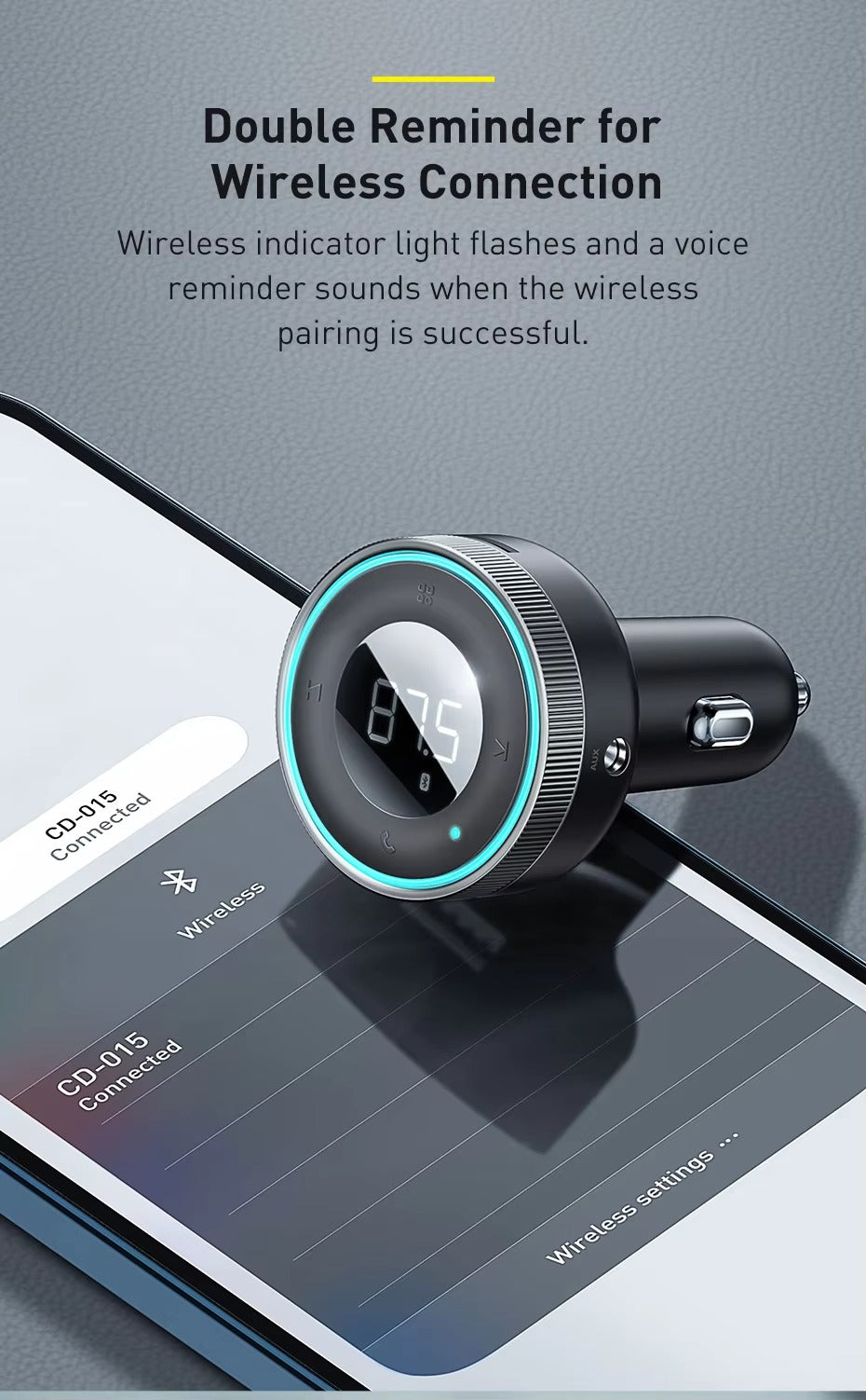 Premium Bluetooth 5.0 FM Transmitter for Car – Wireless Modulator with USB Fast Charger, AUX Port, MP3 Player