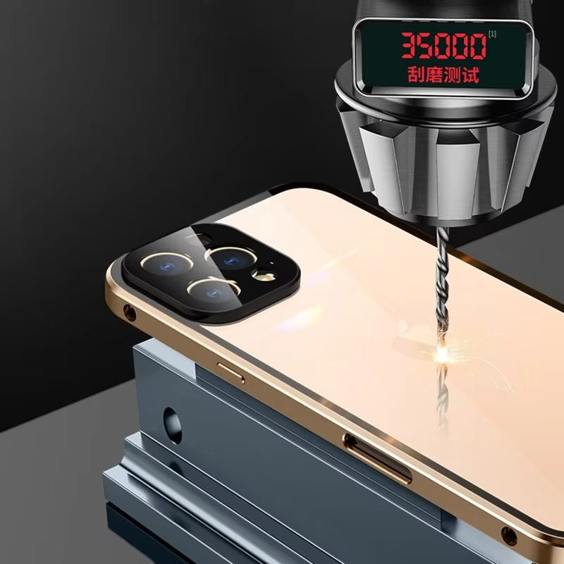 Luxury Apple iPhone Case MagSafe Compatible, Camera Lens & Screen Protection, Cover with Double-Sided Glass Bumper Lock