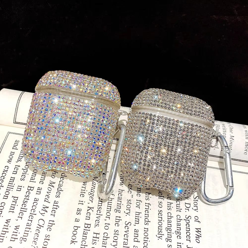 Luxury 3D Bling Diamond Hard Case for AirPods 1/2, Cute Protective Shell for Wireless Bluetooth Charging, Stylish Headphone Accessories for Girls & Women