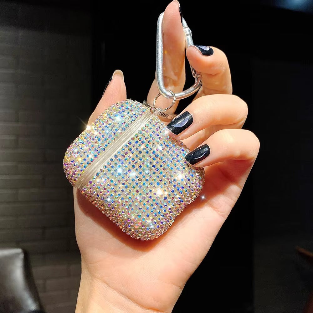 Luxury 3D Bling Diamond Hard Case for AirPods 1/2, Cute Protective Shell for Wireless Bluetooth Charging, Stylish Headphone Accessories for Girls & Women