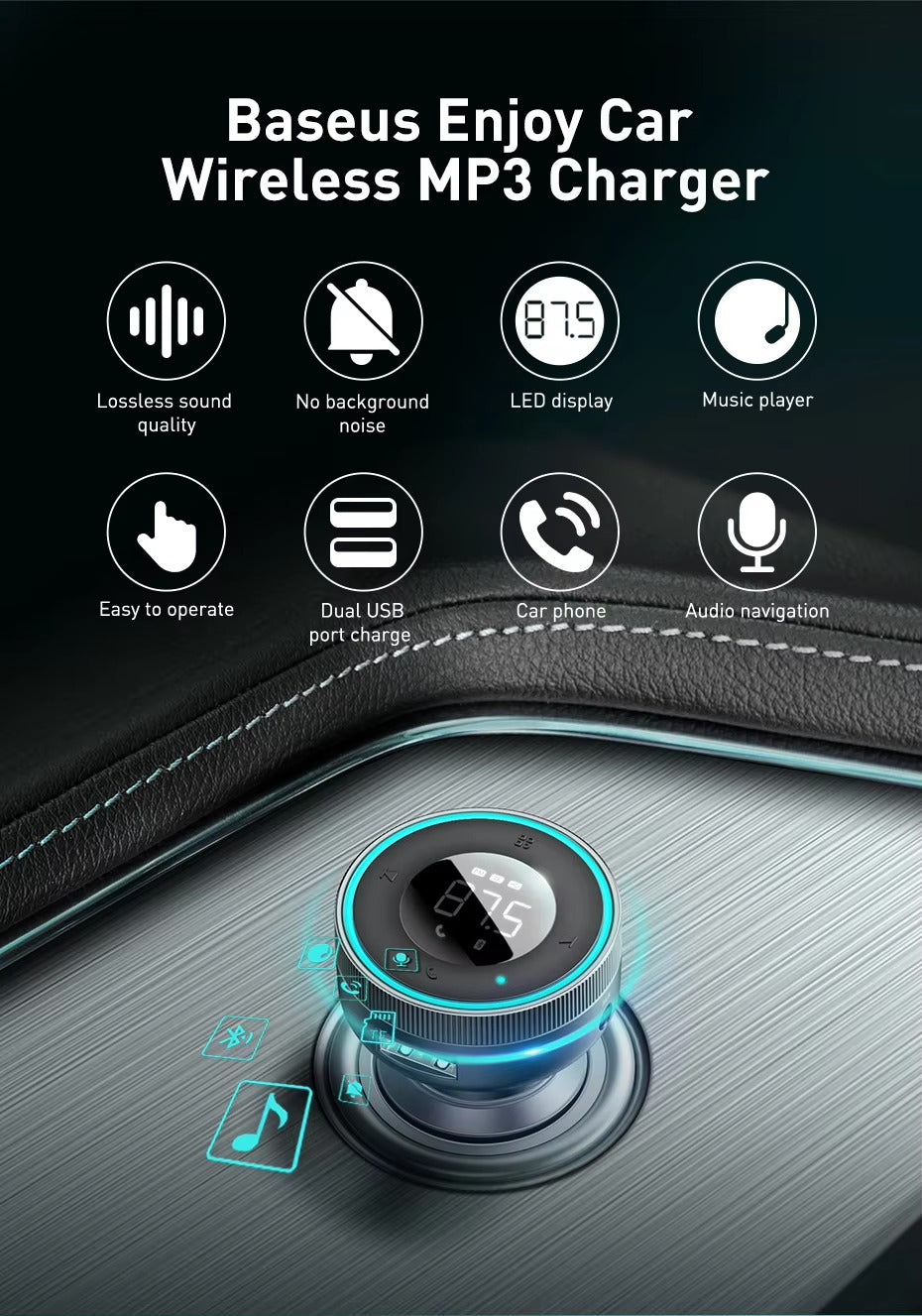 Premium Bluetooth 5.0 FM Transmitter for Car – Wireless Modulator with USB Fast Charger, AUX Port, MP3 Player
