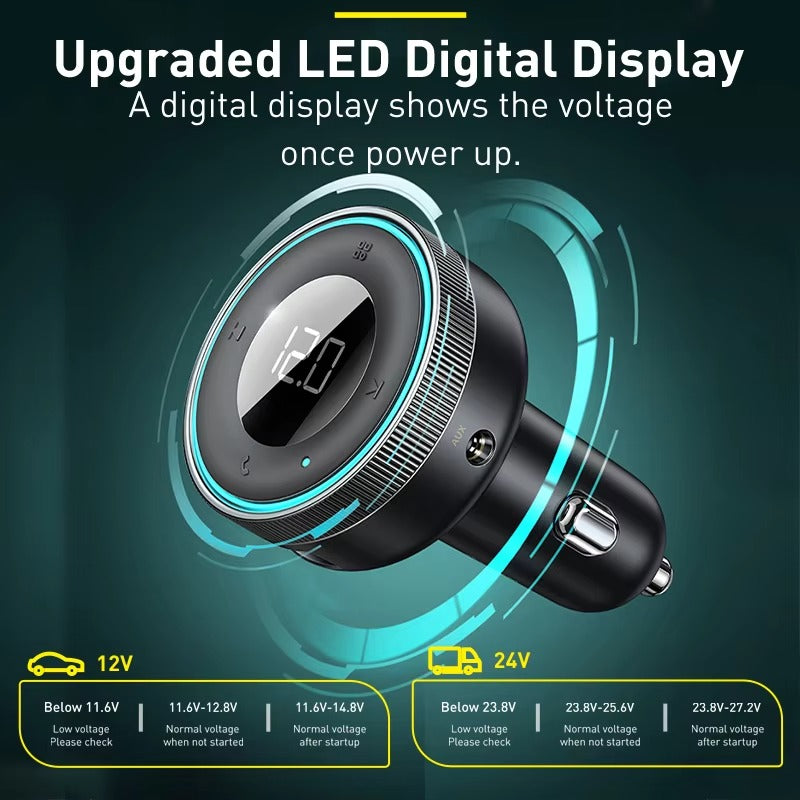 Premium Bluetooth 5.0 FM Transmitter for Car – Wireless Modulator with USB Fast Charger, AUX Port, MP3 Player